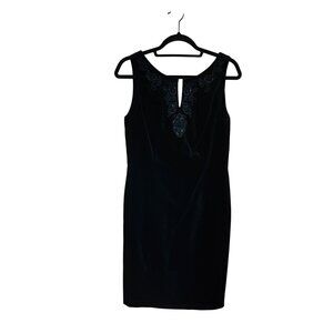 Laura Ashley Black Embroidered Velvet Sleeveless Dress Size 12